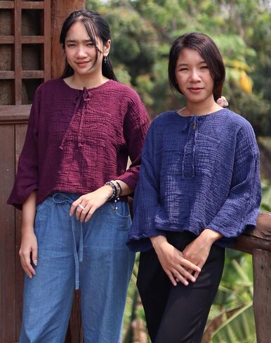 Was Then Is Now Ladies Cotton Shirt Collar Tied Front Cross Long Sleeve in Saudi Arabia