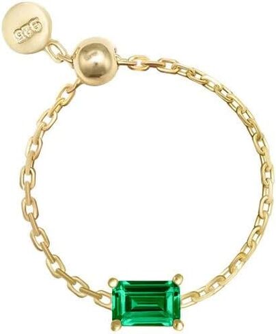 Kokoma Green Crystal Sterling Silver Ring for Girls Women Cubic Zirconia Square Diamond Link Chain Stacking Ring Dangling Charm Coin Statement Rings Adjustable Finger Band, Crystal, Cubic Zirconia in Saudi Arabia
