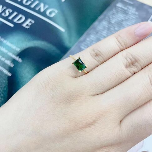 Kokoma Green Crystal Sterling Silver Ring for Girls Women Cubic Zirconia Square Diamond Link Chain Stacking Ring Dangling Charm Coin Statement Rings Adjustable Finger Band, Crystal, Cubic Zirconia in Saudi Arabia