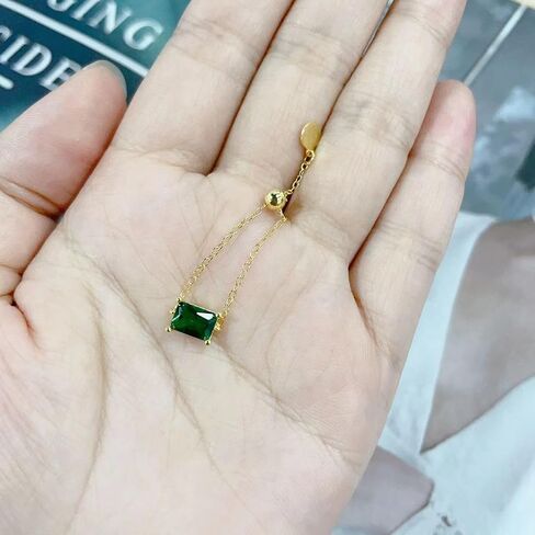 Kokoma Green Crystal Sterling Silver Ring for Girls Women Cubic Zirconia Square Diamond Link Chain Stacking Ring Dangling Charm Coin Statement Rings Adjustable Finger Band, Crystal, Cubic Zirconia in Saudi Arabia