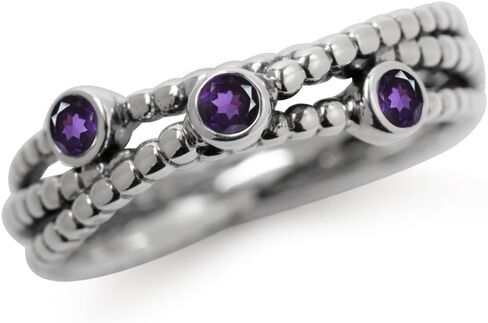 Silvershake 3 Stone Gemstone 925 Sterling Silver Stackable Ribbon Ring Birthstone Jewelry for Women or Teens in Saudi Arabia