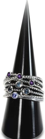 Silvershake 3 Stone Gemstone 925 Sterling Silver Stackable Ribbon Ring Birthstone Jewelry for Women or Teens in Saudi Arabia