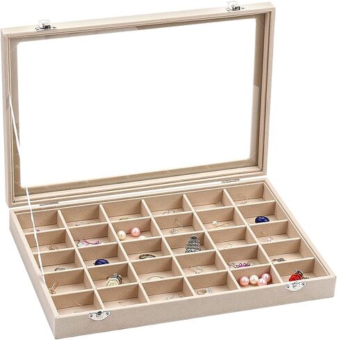 علبة مجوهرات بغطاء شفاف مخملي 30 شبكة من Boewill منظم خواتم وأقراط وحامل سوار صندوق تخزين in Kuwait