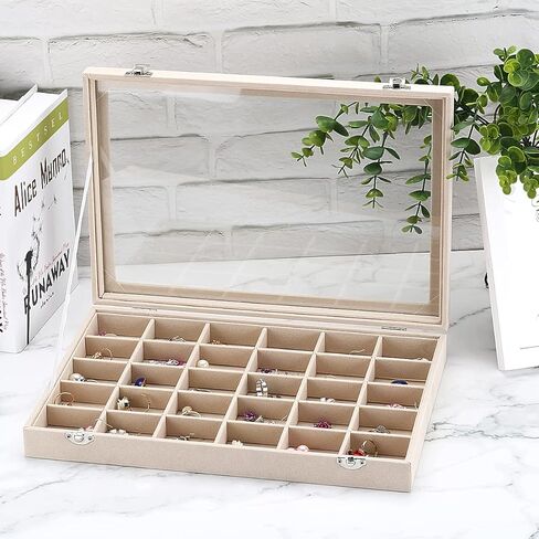 علبة مجوهرات بغطاء شفاف مخملي 30 شبكة من Boewill منظم خواتم وأقراط وحامل سوار صندوق تخزين in Kuwait