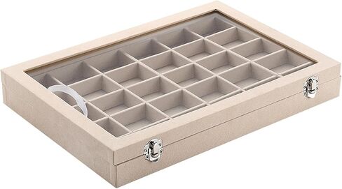 علبة مجوهرات بغطاء شفاف مخملي 30 شبكة من Boewill منظم خواتم وأقراط وحامل سوار صندوق تخزين in Kuwait