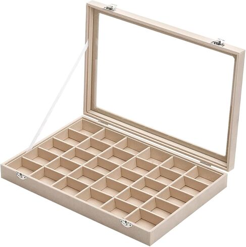 علبة مجوهرات بغطاء شفاف مخملي 30 شبكة من Boewill منظم خواتم وأقراط وحامل سوار صندوق تخزين in Kuwait
