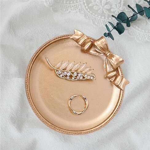 FRILAIF Jewelry Dish Tray, Ring Dish, Decorative Trinket Tray Jewelry Holder Organizing Necklace Earrings for Women, Small Key Bowl, Gift for Lover, Friends, Sisters, Daughter, Mother (Gold) in Kuwait