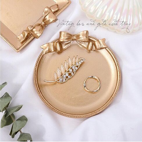 FRILAIF Jewelry Dish Tray, Ring Dish, Decorative Trinket Tray Jewelry Holder Organizing Necklace Earrings for Women, Small Key Bowl, Gift for Lover, Friends, Sisters, Daughter, Mother (Gold) in Kuwait