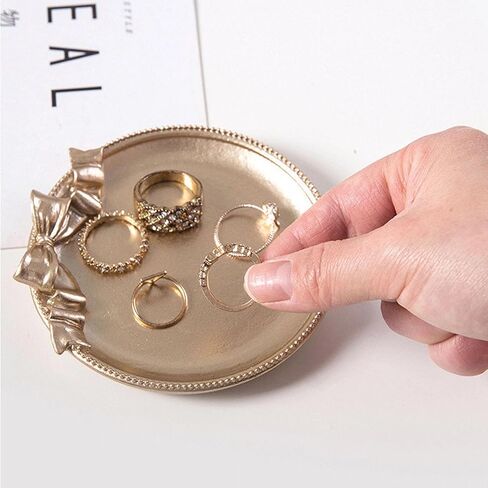 FRILAIF Jewelry Dish Tray, Ring Dish, Decorative Trinket Tray Jewelry Holder Organizing Necklace Earrings for Women, Small Key Bowl, Gift for Lover, Friends, Sisters, Daughter, Mother (Gold) in Kuwait