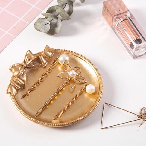 FRILAIF Jewelry Dish Tray, Ring Dish, Decorative Trinket Tray Jewelry Holder Organizing Necklace Earrings for Women, Small Key Bowl, Gift for Lover, Friends, Sisters, Daughter, Mother (Gold) in Kuwait