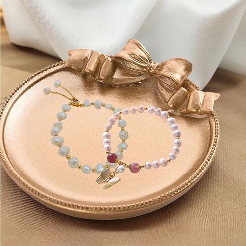 FRILAIF Jewelry Dish Tray, Ring Dish, Decorative Trinket Tray Jewelry Holder Organizing Necklace Earrings for Women, Small Key Bowl, Gift for Lover, Friends, Sisters, Daughter, Mother (Gold) in Kuwait