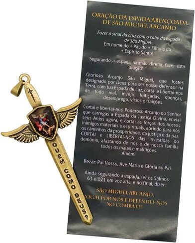 Saint Michael Sword Pendant | 3" Tall | Quem Como Deus | Patron Saint of Police and Soldiers | Great Catholic Gift for First Holy Communion and Confirmation in Saudi Arabia