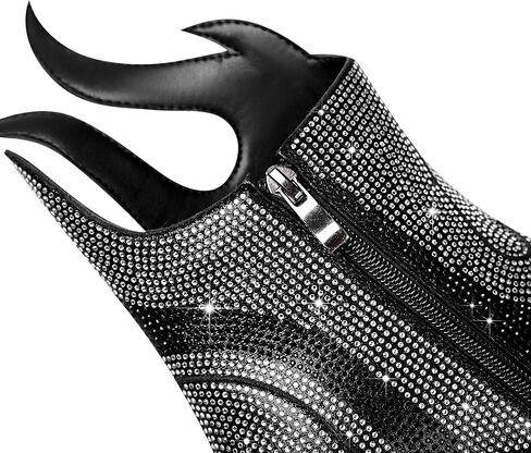Feinlina Women's Rhinestone Flame Pointed Toe Block Chunky Heeled Boots Fashion Sparkly Cowboy Ankle Booties in Kuwait