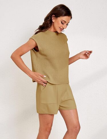 Athlisan Womens Two Piece Outfits Sweater Sets Knit Pullover Tops and High Waisted Short Pants Lounge Sets in Kuwait