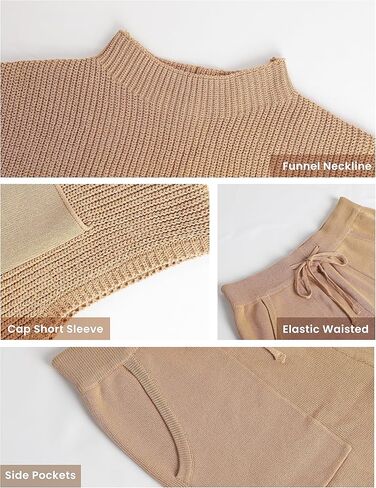 Athlisan Womens Two Piece Outfits Sweater Sets Knit Pullover Tops and High Waisted Short Pants Lounge Sets in Kuwait
