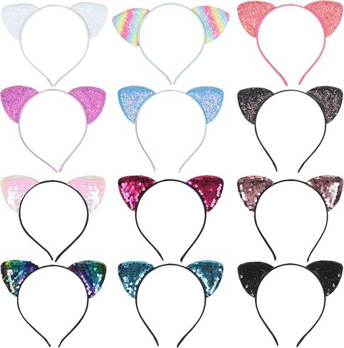 Luhiew 6pcs Glitter Cat Ears Headbands and 6pcs Sequins Cat Ears Headbands, Cute Animal Cat Costume Props for Daily and Dress Up Party in Kuwait