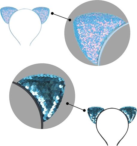 Luhiew 6pcs Glitter Cat Ears Headbands and 6pcs Sequins Cat Ears Headbands, Cute Animal Cat Costume Props for Daily and Dress Up Party in Kuwait