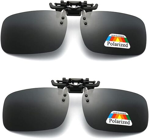 Junsika Polarized Clip On Sunglasses for Prescription Glasses Men Women Flip Up Rimless Black Sunglasses UV400 Protection in Kuwait