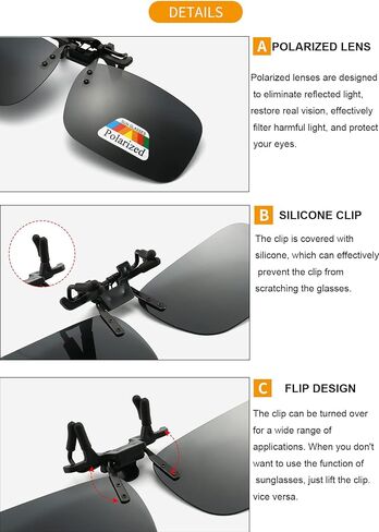Junsika Polarized Clip On Sunglasses for Prescription Glasses Men Women Flip Up Rimless Black Sunglasses UV400 Protection in Kuwait