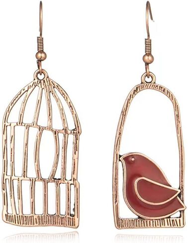 DIYANMMY Unique Personalized Hollow Bronze Asymmetric Bird Cage Dangle Drop Earrings for Women Girls Vintage Bohemian Hypoallergenic Jewelry in Saudi Arabia