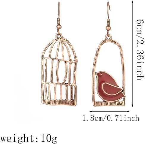 DIYANMMY Unique Personalized Hollow Bronze Asymmetric Bird Cage Dangle Drop Earrings for Women Girls Vintage Bohemian Hypoallergenic Jewelry in Saudi Arabia