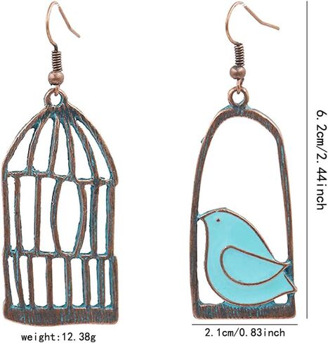 DIYANMMY Unique Personalized Hollow Bronze Asymmetric Bird Cage Dangle Drop Earrings for Women Girls Vintage Bohemian Hypoallergenic Jewelry in Saudi Arabia