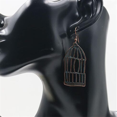 DIYANMMY Unique Personalized Hollow Bronze Asymmetric Bird Cage Dangle Drop Earrings for Women Girls Vintage Bohemian Hypoallergenic Jewelry in Saudi Arabia