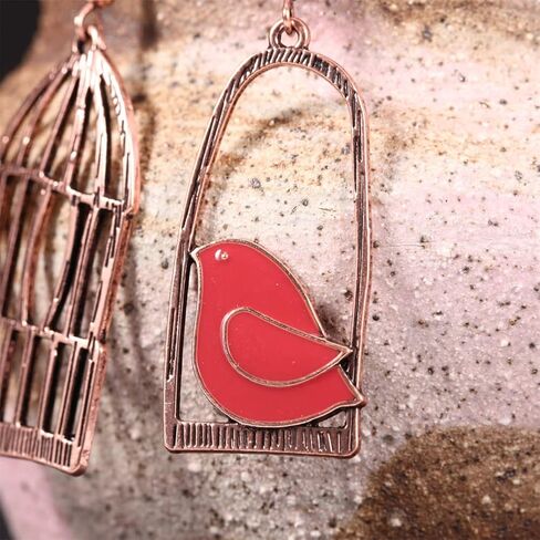 DIYANMMY Unique Personalized Hollow Bronze Asymmetric Bird Cage Dangle Drop Earrings for Women Girls Vintage Bohemian Hypoallergenic Jewelry in Saudi Arabia
