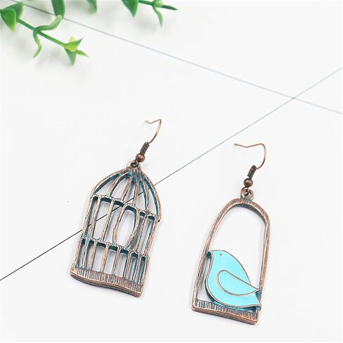 DIYANMMY Unique Personalized Hollow Bronze Asymmetric Bird Cage Dangle Drop Earrings for Women Girls Vintage Bohemian Hypoallergenic Jewelry in Saudi Arabia