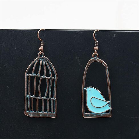 DIYANMMY Unique Personalized Hollow Bronze Asymmetric Bird Cage Dangle Drop Earrings for Women Girls Vintage Bohemian Hypoallergenic Jewelry in Saudi Arabia