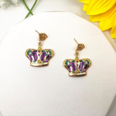 Mardi Gras Earrings for Women Girls,Mardi Gras Dangle Earrings Purple Green and Gold Carnival Earrings Mardi Gras Accessories Mardi Gras Jewelry Gifts in Saudi Arabia