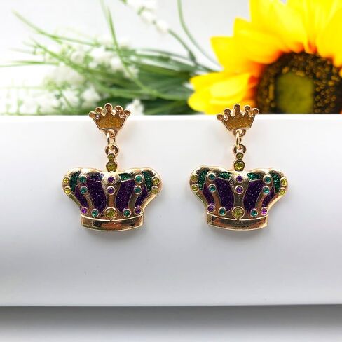 Mardi Gras Earrings for Women Girls,Mardi Gras Dangle Earrings Purple Green and Gold Carnival Earrings Mardi Gras Accessories Mardi Gras Jewelry Gifts in Saudi Arabia
