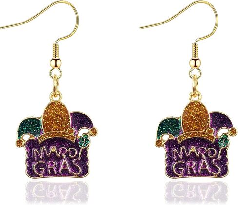 Mardi Gras Earrings for Women Girls,Mardi Gras Dangle Earrings Purple Green and Gold Carnival Earrings Mardi Gras Accessories Mardi Gras Jewelry Gifts in Saudi Arabia