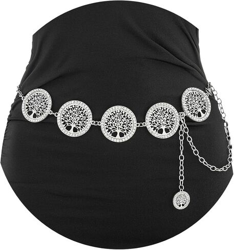 أحزمة سلسلة من حجر الراين Navoky للنساء سلسلة شجرة الحياة لفستان الجينز المعدني وسلسلة الخصر وإكسسوارات المجوهرات in Kuwait