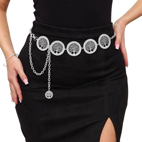 أحزمة سلسلة من حجر الراين Navoky للنساء سلسلة شجرة الحياة لفستان الجينز المعدني وسلسلة الخصر وإكسسوارات المجوهرات in Kuwait