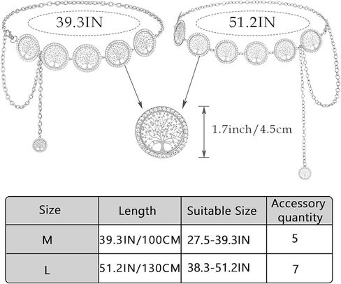 أحزمة سلسلة من حجر الراين Navoky للنساء سلسلة شجرة الحياة لفستان الجينز المعدني وسلسلة الخصر وإكسسوارات المجوهرات in Kuwait
