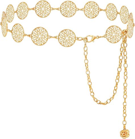 أحزمة سلسلة Suyi للنساء حزام سلسلة منحوت مخرم وسلسلة خصر معدنية مجوفة للفستان in Kuwait