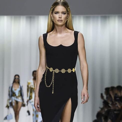 أحزمة سلسلة Suyi للنساء حزام سلسلة منحوت مخرم وسلسلة خصر معدنية مجوفة للفستان in Kuwait