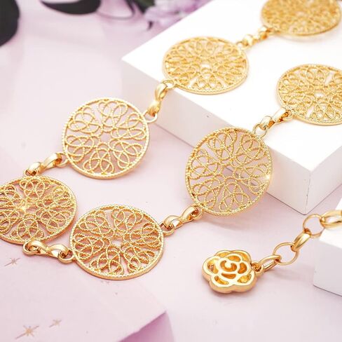 أحزمة سلسلة Suyi للنساء حزام سلسلة منحوت مخرم وسلسلة خصر معدنية مجوفة للفستان in Kuwait