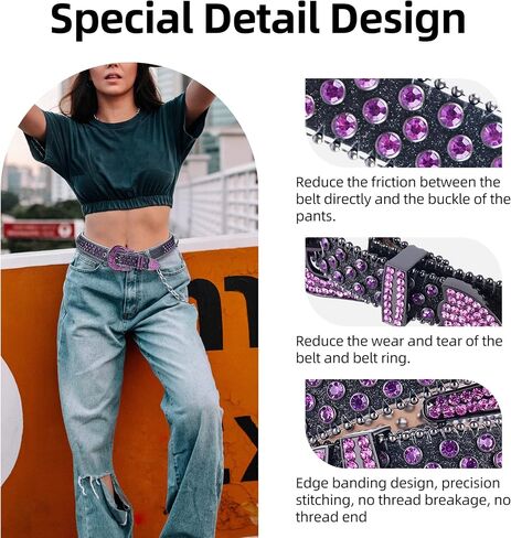 MUKINGBELTS الرجال النساء حجر الراين حزام الغربية بلينغ الفاخرة حزام جلد البريق رصع أحزمة 1-1/7 "(29 مللي متر) واسعة in Saudi Arabia