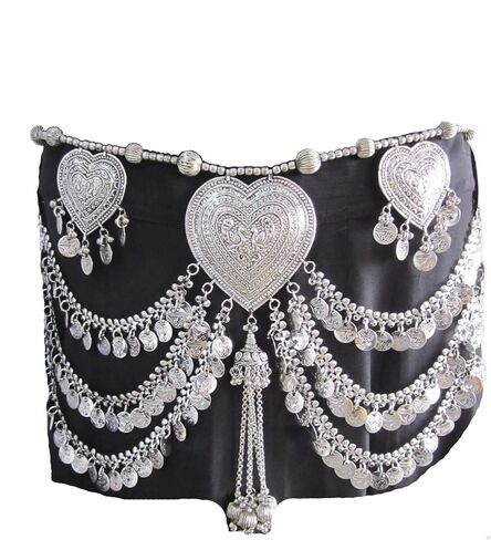 التصميم الأصلي من إنديستوب - حزام ربط للعملة القبلية الأمريكية للرقص - تنورة زي الرقص تنورة الورك وشاح التفاف الخصر المجوهرات الزخرفية - اكسسوارات أزياء المرأة البوهيمية Gypsy Hippie Boho in Kuwait