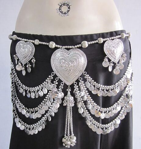 التصميم الأصلي من إنديستوب - حزام ربط للعملة القبلية الأمريكية للرقص - تنورة زي الرقص تنورة الورك وشاح التفاف الخصر المجوهرات الزخرفية - اكسسوارات أزياء المرأة البوهيمية Gypsy Hippie Boho in Kuwait