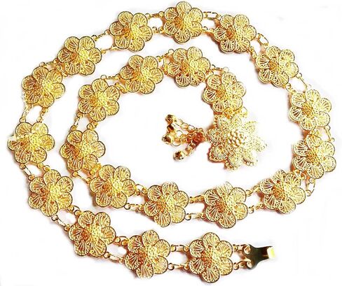 بون باند حزام مطلي بالذهب بنمط ياسمين فينتاج تايلاندي للنساء، فستان زفاف تقليدي بسلسلة عصرية للرقص التايلاندية بطول 40-41 انش، قطعة واحدة، ذهبي، الطول 40 انش/ 102 سم., ذهبي in Kuwait