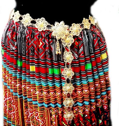 بون باند حزام مطلي بالذهب بنمط ياسمين فينتاج تايلاندي للنساء، فستان زفاف تقليدي بسلسلة عصرية للرقص التايلاندية بطول 40-41 انش، قطعة واحدة، ذهبي، الطول 40 انش/ 102 سم., ذهبي in Kuwait