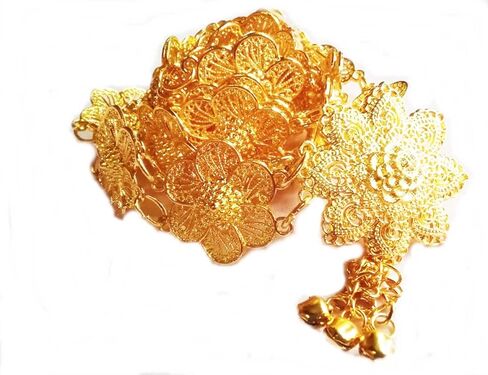 بون باند حزام مطلي بالذهب بنمط ياسمين فينتاج تايلاندي للنساء، فستان زفاف تقليدي بسلسلة عصرية للرقص التايلاندية بطول 40-41 انش، قطعة واحدة، ذهبي، الطول 40 انش/ 102 سم., ذهبي in Kuwait