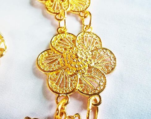 بون باند حزام مطلي بالذهب بنمط ياسمين فينتاج تايلاندي للنساء، فستان زفاف تقليدي بسلسلة عصرية للرقص التايلاندية بطول 40-41 انش، قطعة واحدة، ذهبي، الطول 40 انش/ 102 سم., ذهبي in Kuwait