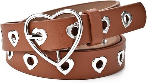Caiyao Vintage Multicolor Hollow Heart Buckle Faux Leather Wide Waist Belt Peach Love Metal Buckle Straps for Women Girl in Saudi Arabia