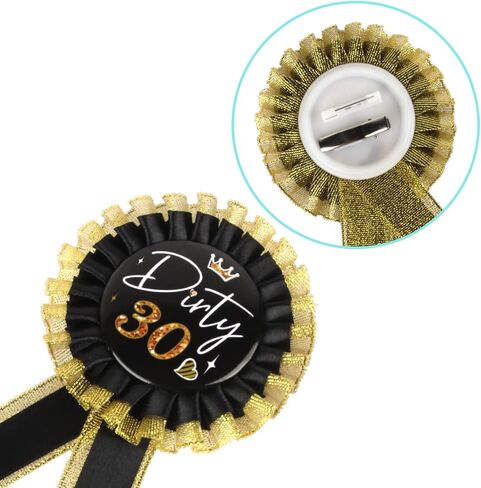 دبابيس شارة عيد الميلاد 30 من نسيج الساتان القذرة ، للنساء وردة عيد الميلاد 30 - شارات عيد الميلاد بروش - شريط جائزة عيد الميلاد الثلاثين - أسود وذهبي in Kuwait