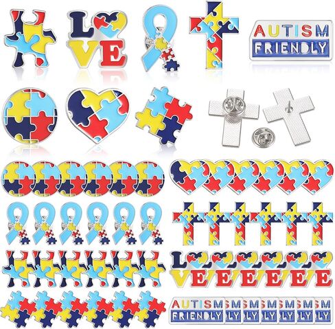 Jutom 48 Pcs Autism Awareness Lapel Pin Enamel Autism Puzzle Piece Women's Brooches Pins Multi Color Autism Pin Autism Awareness Gifts for Clothing Jackets Shirts, 8 Styles in Saudi Arabia