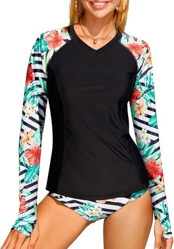 Holipick 2 Piece Long Sleeve Rash Guard for Women Swim Shirt with Bottom Bathing Suit Built in Bra Swimsuit UPF 50 in Saudi Arabia